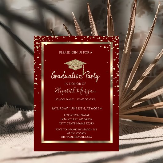 Invitation Diamètre Gold Graduation Cap Red Graduation