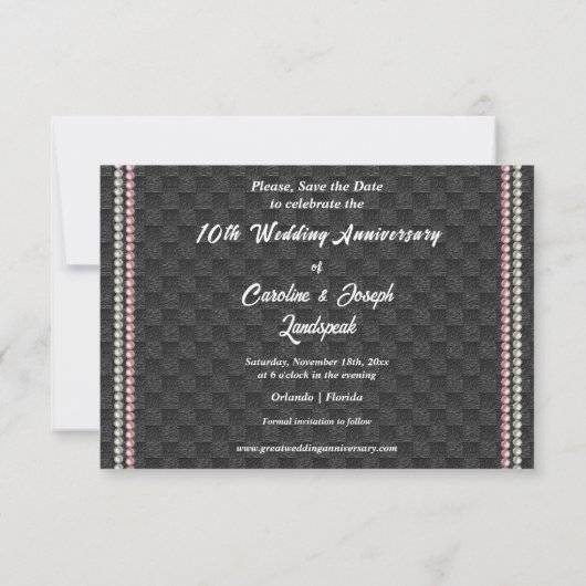 Invitation Diamond 10e anniversaire Mariage perle noire tissé (Dos)