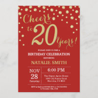 Invitation Diamond 20e Anniversaire Rouge et Or