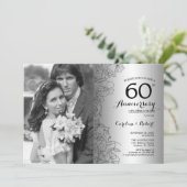 Invitation Diamond 60e Anniversaire Avec Photo Floral Argenté (Debout devant)