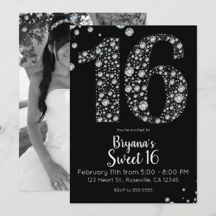 Invitation Diamond Bling 16 Seize Anniversaire Fête Photo