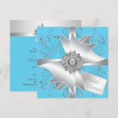 Invitation Diamond Bow Argent Fête des mariées bleue Turquois (Devant / Derrière)