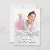 Invitation Diamond Bow & Cross Photo First Holy Communion (Devant)