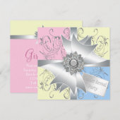 Invitation Diamond Bow Elegant Rose Bleu Sexe Revevela Party (Devant / Derrière)