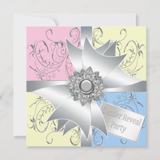 Invitation Diamond Bow Elegant Rose Bleu Sexe Revevela Party (Devant)