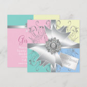 Invitation Diamond Bow Elegant Rose Bleu Sexe Revevela Party (Devant / Derrière)