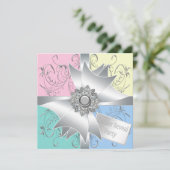 Invitation Diamond Bow Elegant Rose Bleu Sexe Revevela Party (Debout devant)