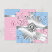 Invitation Diamond Bow Elegant Rose Bleu Sexe Revevela Party (Devant / Derrière)