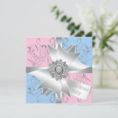 Invitation Diamond Bow Elegant Rose Bleu Sexe Revevela Party (Debout devant)