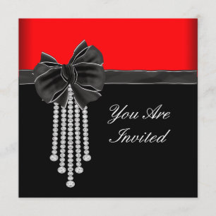 Invitation Diamond Bow Red Black Party