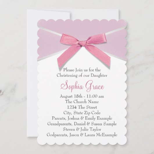 Invitation Diamond Bow Rose Christening (Dos)