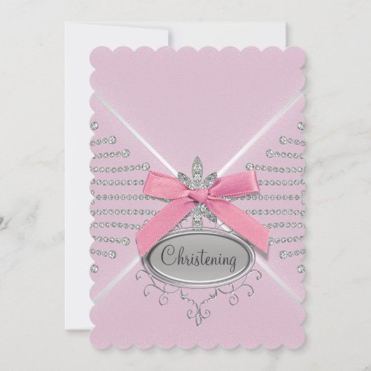 Invitation Diamond Bow Rose Christening (Devant)