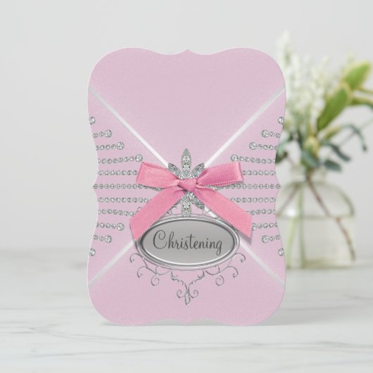 Invitation Diamond Bow Rose Christening (Debout devant)