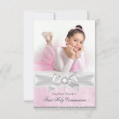 Invitation Diamond Bow rose photo Première communion sainte (Devant)