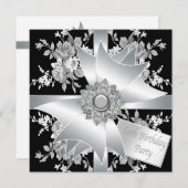 Invitation Diamond Bow White Rose Womans 60e fête d'anniversa (Devant / Derrière)