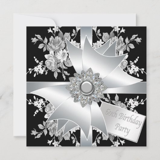 Invitation Diamond Bow White Rose Womans 60e fête d'anniversa (Devant)