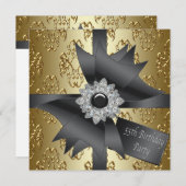 Invitation Diamond Bow Womans Black Gold 55e fête d'anniversa (Devant / Derrière)
