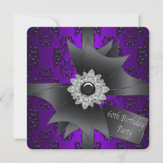 Invitation Diamond Bow Womans Purple 60e anniversaire fête (Devant)
