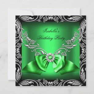 Invitation Diamond Deep Green Bow Silver Black Anniversaire