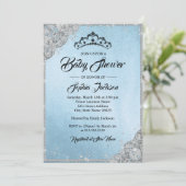 Invitation Diamond Dentelle Étincelle Bleu Baby shower en arg (Debout devant)