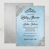 Invitation Diamond Dentelle Étincelle Bleu Baby shower en arg (Devant / Derrière)