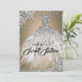 Invitation Diamond Dentelle Étincelle Gown Or Silver Sweet 16 (Debout devant)