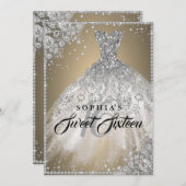 Invitation Diamond Dentelle Étincelle Gown Or Silver Sweet 16 (Devant / Derrière)