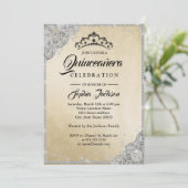 Invitation Diamond Dentelle Étincelle Or Argent Quinceanera (Debout devant)