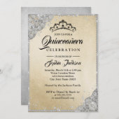 Invitation Diamond Dentelle Étincelle Or Argent Quinceanera (Devant / Derrière)