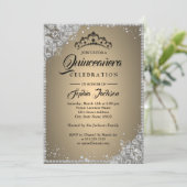 Invitation Diamond Dentelle Étincelle Or Argent Quinceanera (Debout devant)