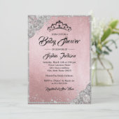 Invitation Diamond Dentelle Étincelle rose Argent Baby shower (Debout devant)