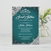 Invitation Diamond Dentelle Étincelle Tiara Turquoise Silver  (Debout devant)