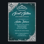Invitation Diamond Dentelle Étincelle Tiara Turquoise Silver<br><div class="desc">Invitations de Sweet sixteen plus élégantes dans le Little Bayleigh Store</div>