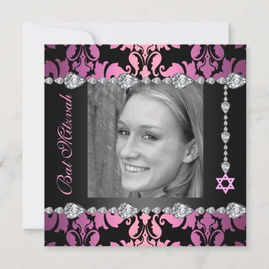 Invitation Diamond Design Photo Bat mitzvah Anniversaire invi (Devant)