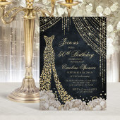 Invitation Diamond Dress Women's 50th Gold Birthday Invitatio