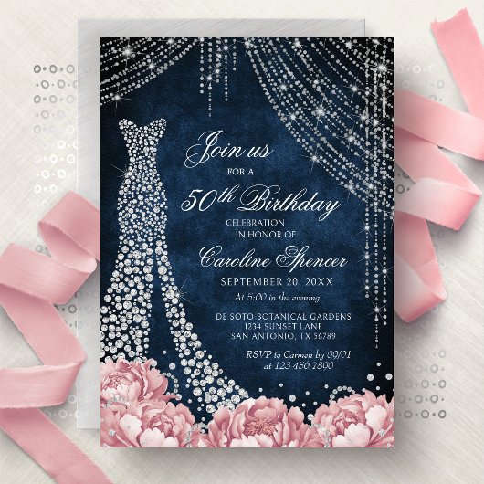 Invitation Diamond Dress Women's 50th Silver Birthday