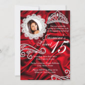 Invitation Diamond en argent rouge Tiara Photo Quinceanera (Devant)