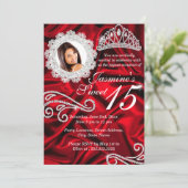 Invitation Diamond en argent rouge Tiara Photo Quinceanera (Debout devant)
