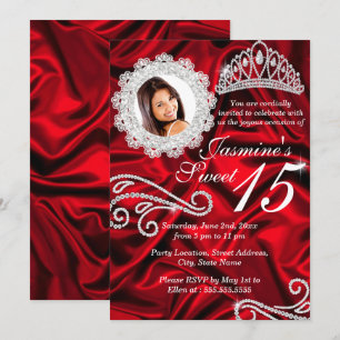 Invitation Diamond en argent rouge Tiara Photo Quinceanera