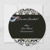 INVITATION DIAMOND FEATHER BLACK WHITE SILK DAMASK MONOGRAM (Dos)
