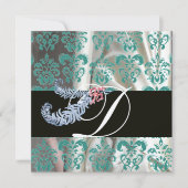 INVITATION DIAMOND FEATHERS BLEU SILK BLEU SILK DAMASK MONOGR (Devant)