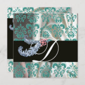 INVITATION DIAMOND FEATHERS BLEU SILK BLEU SILK DAMASK MONOGR (Devant / Derrière)
