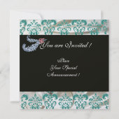 INVITATION DIAMOND FEATHERS GLACE BLEU SOIE DAMASSÉE MONOGRAM (Dos)