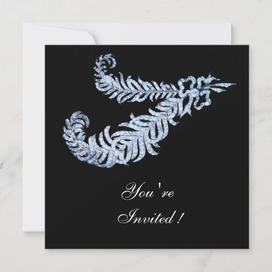Invitation DIAMOND FEATHERS JEWEL Mariage noir blanc (Devant)