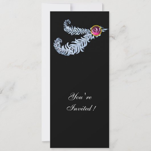Invitation DIAMOND FEATHERS MONOGRAM, rubis rouge, rose (Devant)