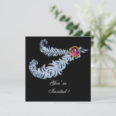 Invitation DIAMOND FEATHERS MONOGRAM, rubis rouge, rose (Debout devant)