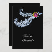 Invitation DIAMOND FEATHERS MONOGRAM, rubis rouge, rose (Devant / Derrière)