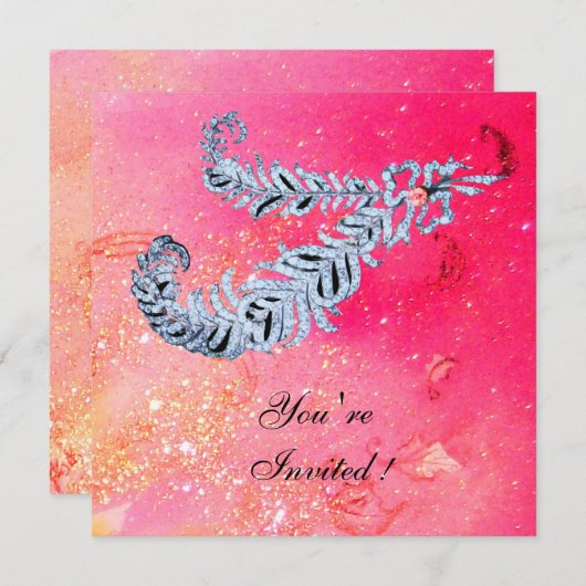 Invitation DIAMOND FEATHERS , paillettes roses (Devant / Derrière)