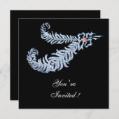 Invitation DIAMOND FEATHERS PINK GEM Mariage Blanc Noir (Devant / Derrière)