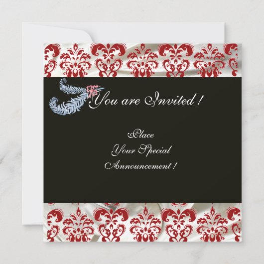 INVITATION DIAMOND FEATHERS ROUGE SOIE BLANCHE DAMASK MONOGRA (Dos)